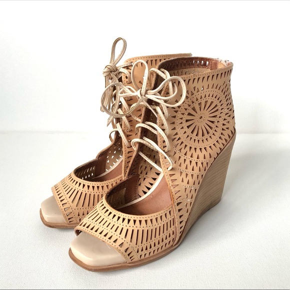 Jeffrey Campbell Shoes - Jeffrey Campbell Rodillo Tan Cutout Lace Up Wedge Sandals Size 8
